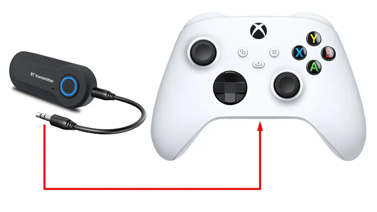 Adapter BT do podłączenia słuchawek do Xboxa. Włóż wtyczkę jack do kontrolera.