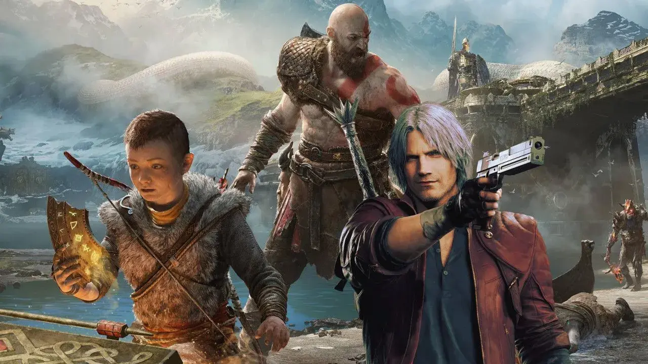 Kratos i Atreus z God of War obok Dantego z Devil May Cry. Idealne dla fanów **gier podobnych do God of War**.