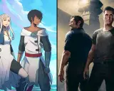 Dwie pary bohaterów, jedna w stylu anime na tle fantastycznego świata, druga realistyczna, w deszczu przed więzieniem. Gry podobne do A Way Out często łączą takie klimaty.