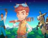 Trzech bohaterów z narzędziami, idealnych do gier podobnych do Stardew Valley. Jeden z motyką, drugi z kluczem, a trzeci na wesołym osiołku z łopatą.