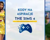 Kody na aspiracje The Sims 4. Uśmiechnięci Simowie z babeczkami, ikony gry i tło z miasteczkiem.