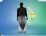 Tworzenie postaci w grze The Sims 4. Używam kod na modyfikacje sima, by dopasować ubranie.