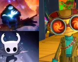 Kolaż z gier platformowych Xbox: Ori, Hollow Knight i Raz z Psychonauts.