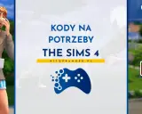 Ziewający Sim z kubkiem w ręku, obok ikony gry The Sims 4 i napisu "Kody na potrzeby The Sims 4".