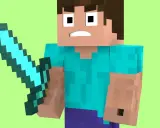 Steve z Minecrafta z diamentowym mieczem, gotowy do tworzenia skina.