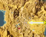 Mapa z gry Assassin's Creed. Żółta strzałka wskazuje cel misji w mieście.