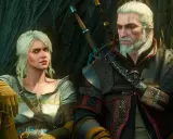 Geralt i Ciri, bohaterowie kultowych **starych gier RPG**, siedzą obok siebie, opierając się o drzewo.