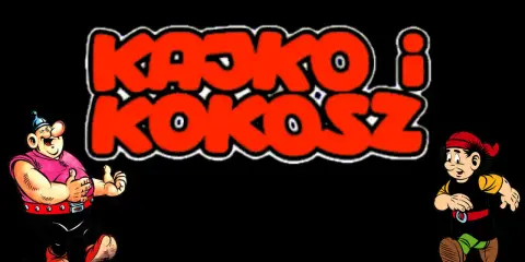 Kajko i Kokosz gra: wesoły, pulchny wojownik i zwinny junak w czerwonych czapkach, na tle napisu.