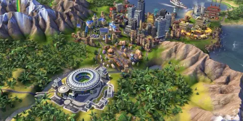 Rozbudowana metropolia z nowoczesnymi budynkami, stadionem i portem. Idealne miejsce na rozpoczęcie gry w Civilization VI poradnik.