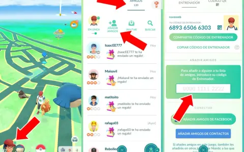 Gra Pokémon Go, ekran z listą znajomych i kodem trenera. Gracze wymieniają się prezentami, budując relacje w grze.