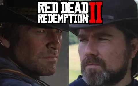 Dwóch mężczyzn w kapeluszach, jeden to Arthur Morgan z gry Red Dead Redemption 2, drugi to jego prawdziwy odpowiednik.