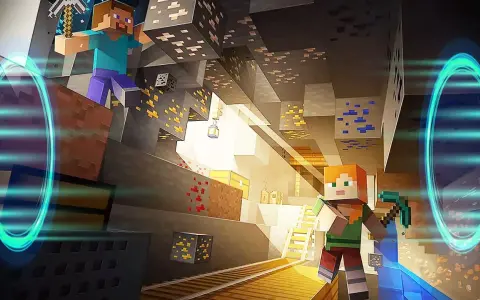 Steve i Alex w kopalni, otoczeni przez rudy i skrzynie, przygotowują się do przygody z modami na serwer Minecraft.