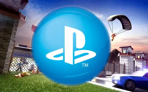 Wielka niebieska kula z logo PlayStation na tle więzienia, policyjnego radiowozu i skoczka spadochronowego. Czy to zapowiedź Roblox na PS5?