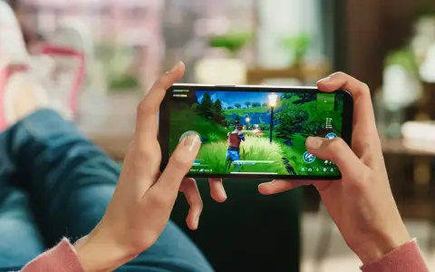 Osoba gra w jedną z najlepszych gier na telefon, w wirtualnym świecie pełnym zieleni i przygód.