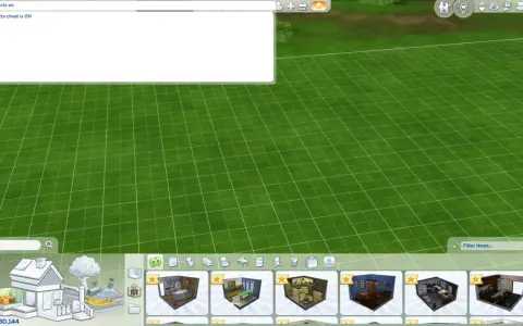 Włączony kod na przenikanie obiektów w Sims 4, "bb.moveobjects on", pozwala na swobodne umieszczanie mebli i dekoracji.