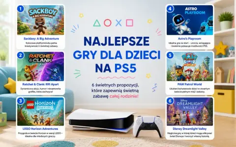 Gry na PS5 dla dziewczyn: Sackboy, Ratchet & Clank, LEGO Horizon, Astro's Playroom, Psi Patrol i Disney Dreamlight Valley.