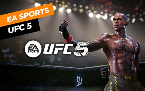 Zwycięski wojownik UFC na tle areny, logo EA SPORTS UFC 5.