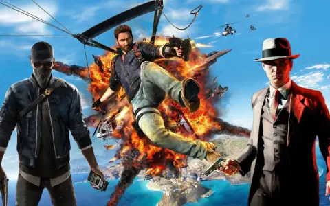 Trzej bohaterowie w akcji, wybuchy, helikoptery i samoloty. Idealne dla fanów gier podobnych do GTA.