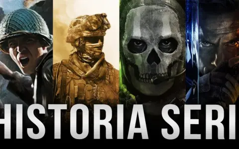 Kolaż postaci z gier, w tym żołnierze i kultowa maska Ghosta, ilustruje historię serii, która oferuje wrażenia podobne do Call of Duty.