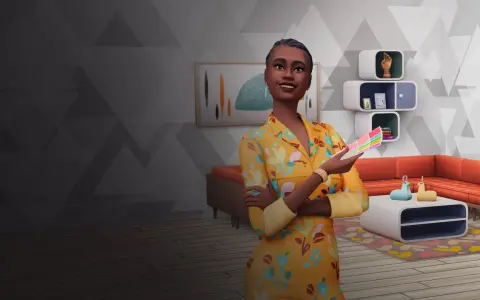 Simka z paletą kolorów, gotowa do projektowania wnętrz w The Sims 4.