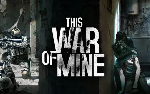 This War of Mine" lektura: żołnierze w ruinach i osoba niosąca rannego. Obraz oddaje trudne realia wojny.