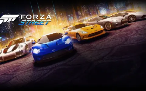 Pięć sportowych samochodów, w tym niebieski Ford GT i żółty Dodge Viper, gotowych do wyścigu w grze Forza Street.