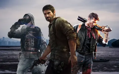 Trzech bohaterów w postapokaliptycznym świecie, przypominających gry podobne do The Last of Us. Jeden w masce gazowej, drugi z plecakiem, trzeci z karabinem.