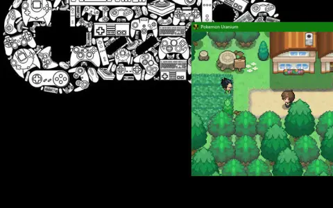 Gry Pokemon na PC: Pokemon Uranium na ekranie, otoczone grafiką z kontrolerami.