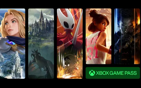 Pięć paneli z grafikami z gier: postać z League of Legends, Hogwart, Hollow Knight, postać z gry sportowej i mężczyzna z gry akcji.