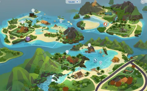 Mapa Sulani z The Sims 4. Zobacz, gdzie kupić domy i działki na tej tropikalnej wyspie.