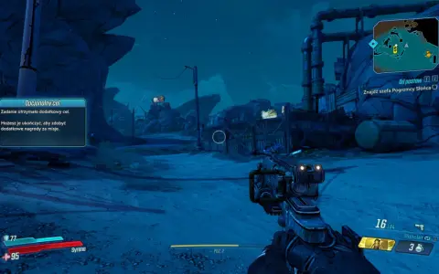 Gra Borderlands 3 spolszczenie. Wskazówka: "Znajdź szefa Pogromcy Słońca". Cel opcjonalny: "Zadanie otrzymało dodatkowy cel".