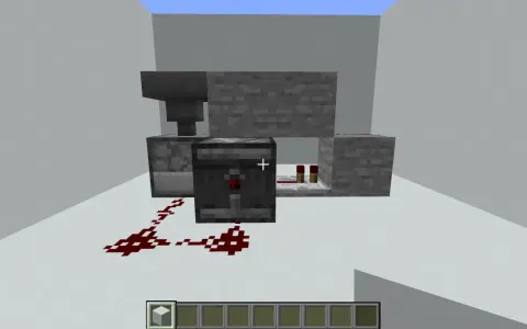 Jak zrobić dispenser w Minecraft: pokazano mechanizm z lejem, dyspenserem i redstone.
