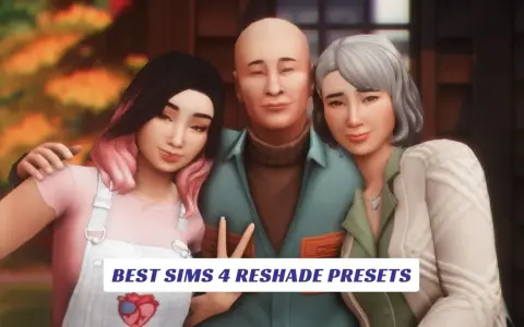 Rodzina Simsów pozuje do zdjęcia, podkreślając piękno gry dzięki najlepszym presetom The Sims 4 Reshade.