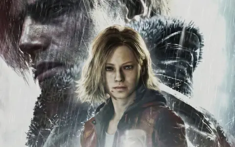 Młoda kobieta i mężczyzna w deszczu, tło sugeruje atmosferę Resident Evil Outbreak.