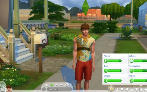 Młody Sim z pełnymi potrzebami, gotowy na życie. Może chcesz użyć sims 4 kody na potrzeby, by mu pomóc?