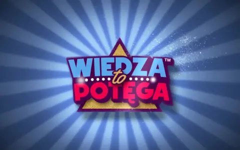 Logo "Wiedza to potęga" w jaskrawych kolorach, z błyszczącym złotym trójkątem i promieniami w tle. Prawdziwa wiedza to potęga, nawet na PS5!