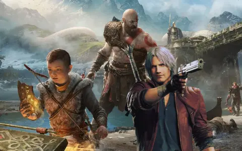 Kratos i Atreus z God of War obok Dantego z Devil May Cry. Idealne dla fanów **gier podobnych do God of War**.