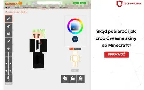 Strony do robienia skinów w Minecraft. Edytor pozwala stworzyć unikalną postać, a następnie pobrać ją lub przesłać do gry.