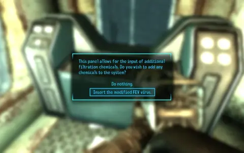 Interfejs w grze Fallout 3 DLC pozwala na dodanie zmodyfikowanego wirusa FEV.