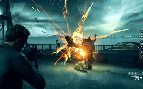 Jack Joyce walczy z wrogiem w wybuchu energii. Spolszczenie Quantum Break zapewnia immersję w tę akcję.