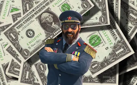 Generał w mundurze z medalami na tle dolarów. To najlepsza gra ekonomiczna, w której budujesz imperium!