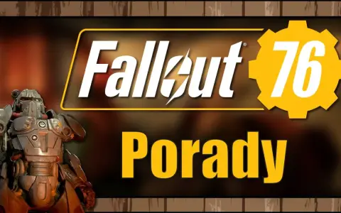 Postapokaliptyczny wojownik w pancerzu wspomaganym, logo Fallout 76 i napis "Porady". Sprawdź, czy Twój sprzęt spełnia fallout 76 wymagania.