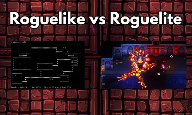Porównanie gier: klasyczny roguelike z ASCII i nowoczesny roguelite z kolorową grafiką. Dowiedz się, roguelike co to!