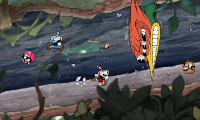 Cuphead i Mugman uciekają przed gigantyczną marchewką w jednej z najlepszych gier indie.