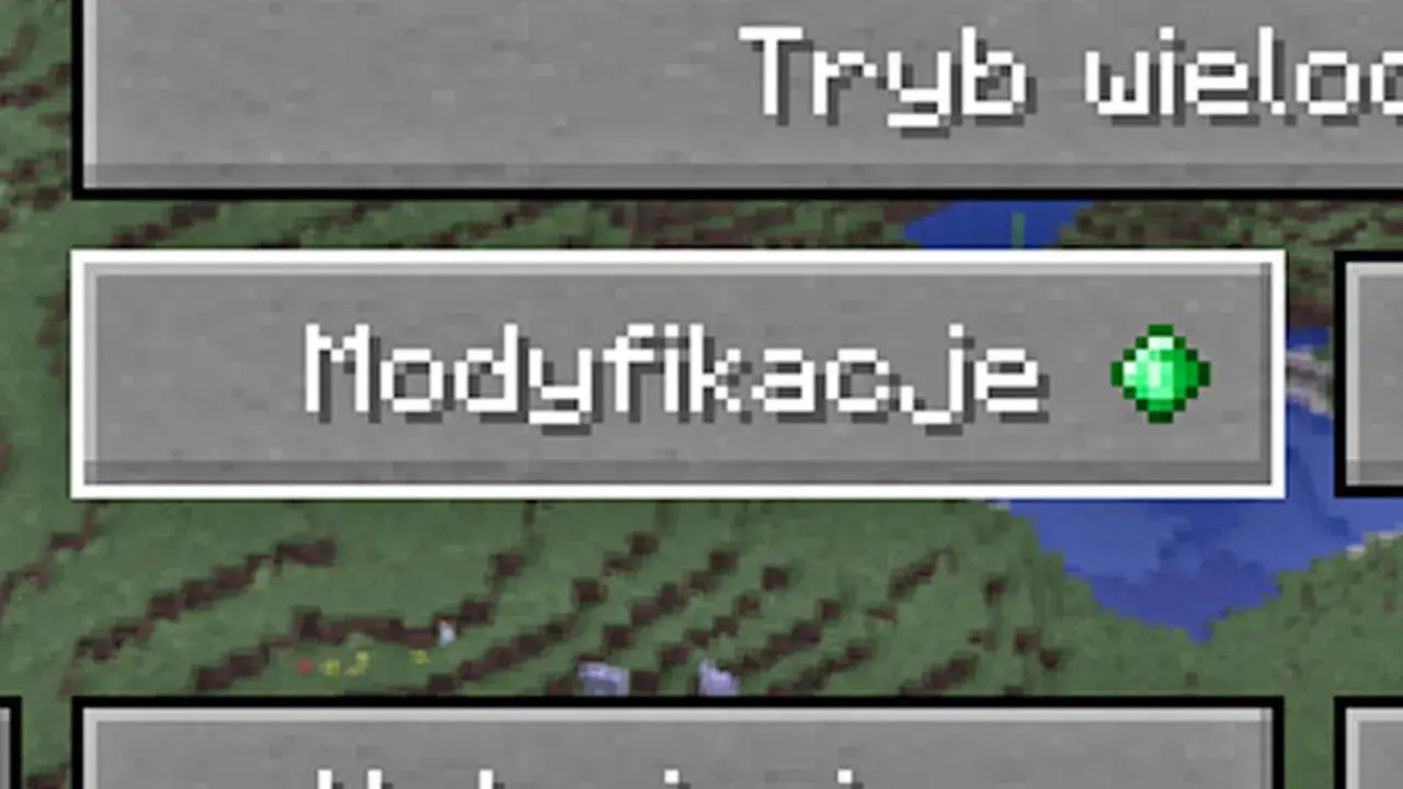 Ekran gry Minecraft z opcją "Modyfikacje", gdzie można dodawać nowe mody do gry.