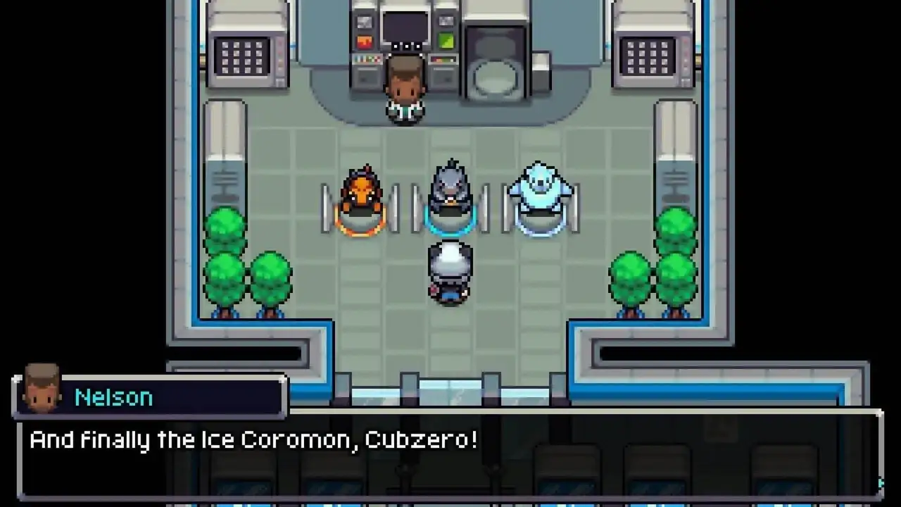 Gracz w grze pokemon na PC wybiera Cubzero, lodowego Coromona.