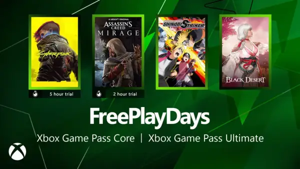 Cyberpunk, Assassin's Creed Mirage, Naruto to Boruto: Shinobi Striker i Black Desert dostępne w ramach Xbox Free Play Days.
