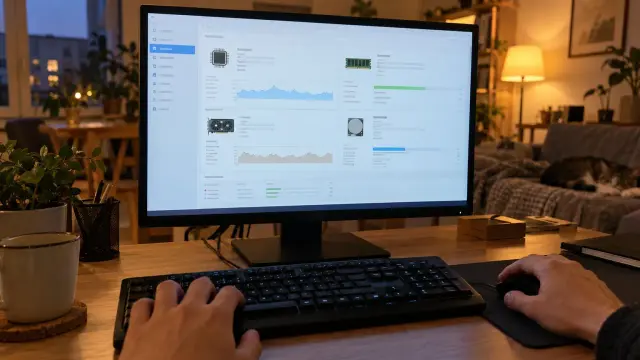 Monitor z otwartym oknem diagnostyki sprzętu na biurku