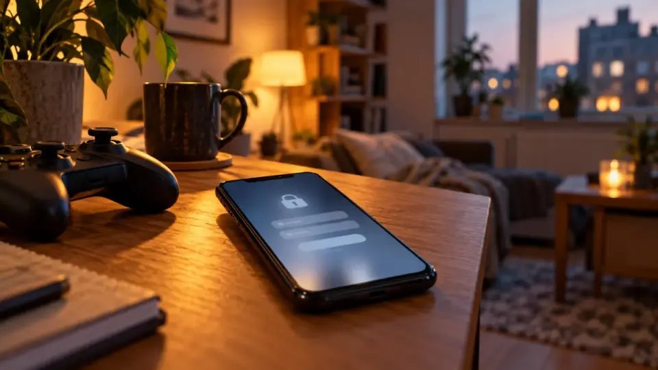 Telefon z ekranem logowania do konta gracza i padem obok